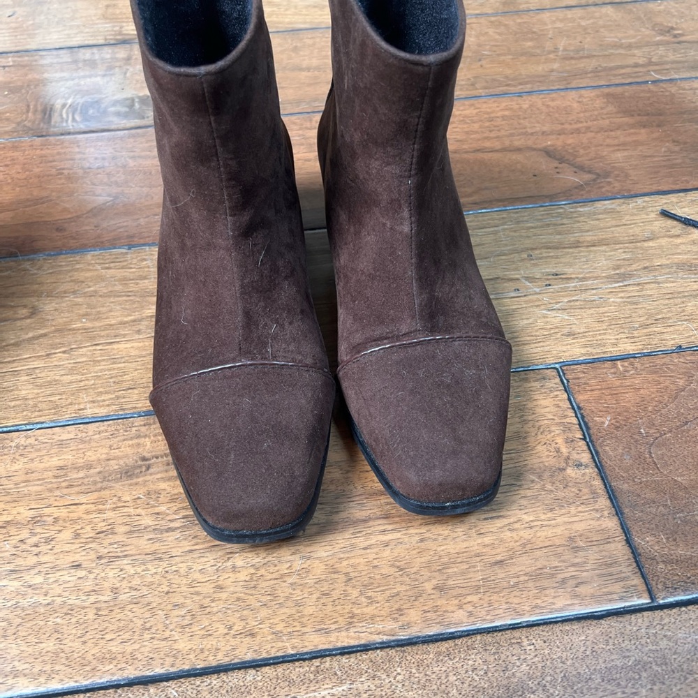 Women’s Dark Brown Suede Square-Toe Ankle Booties